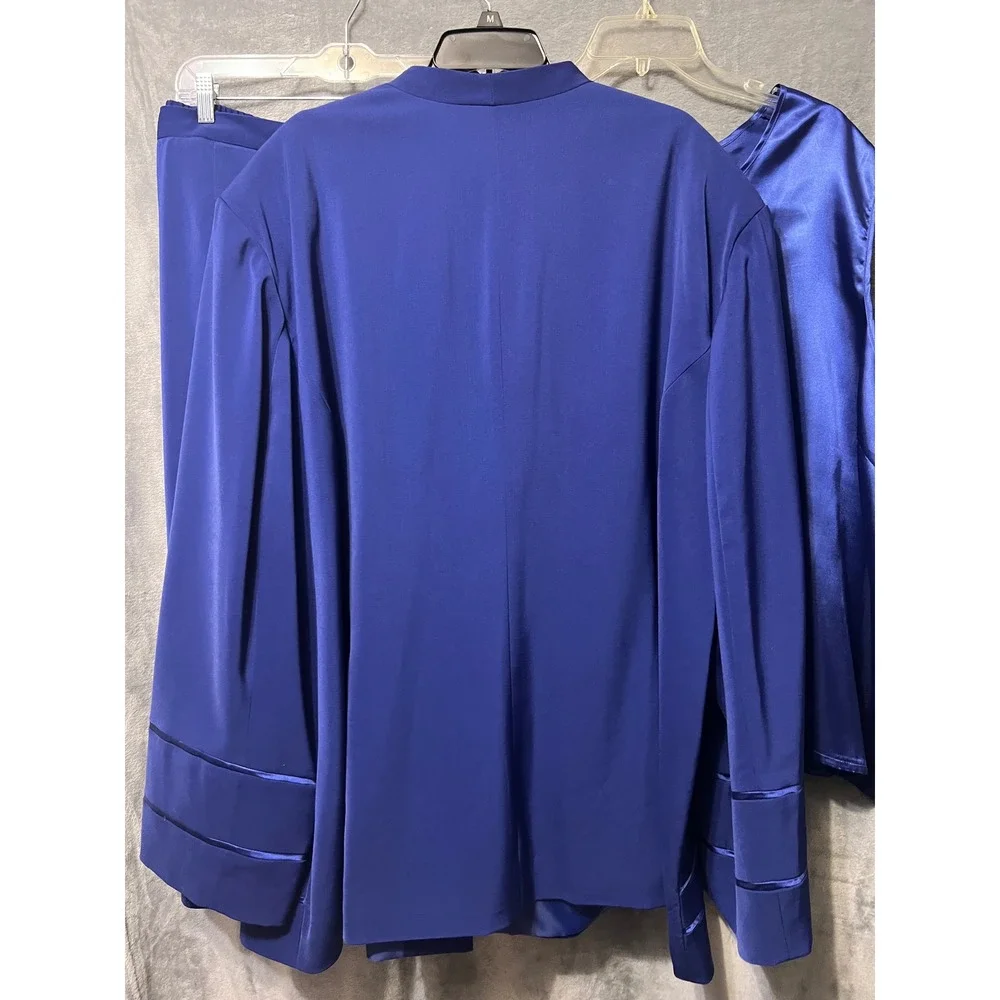 G.M.I. Woman 36W Royal Blue 3 Piece Skirt Suit Satin Shell Rhinestone Church